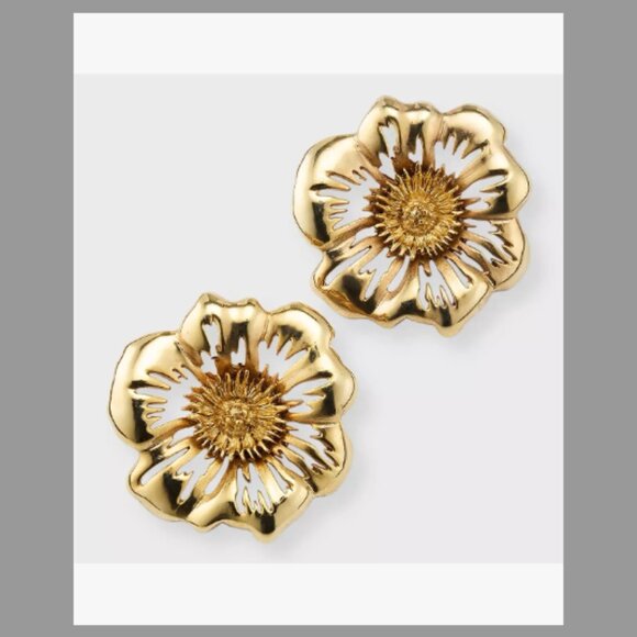 Oscar de la Renta Large Floral Button Earrings
